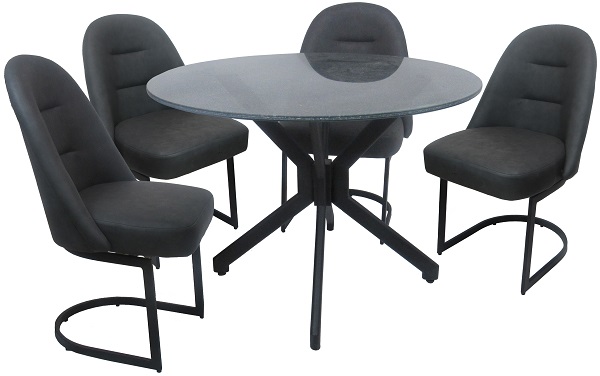 M-235 Caster Chairs Crackle Glass Table