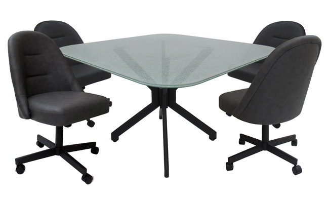 M-235 Caster Chairs Crackle Glass Table