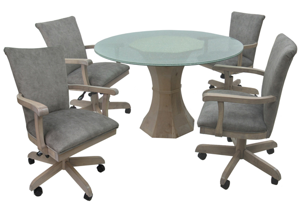W-700 Caster Chairs 48 Crackle Glass Table